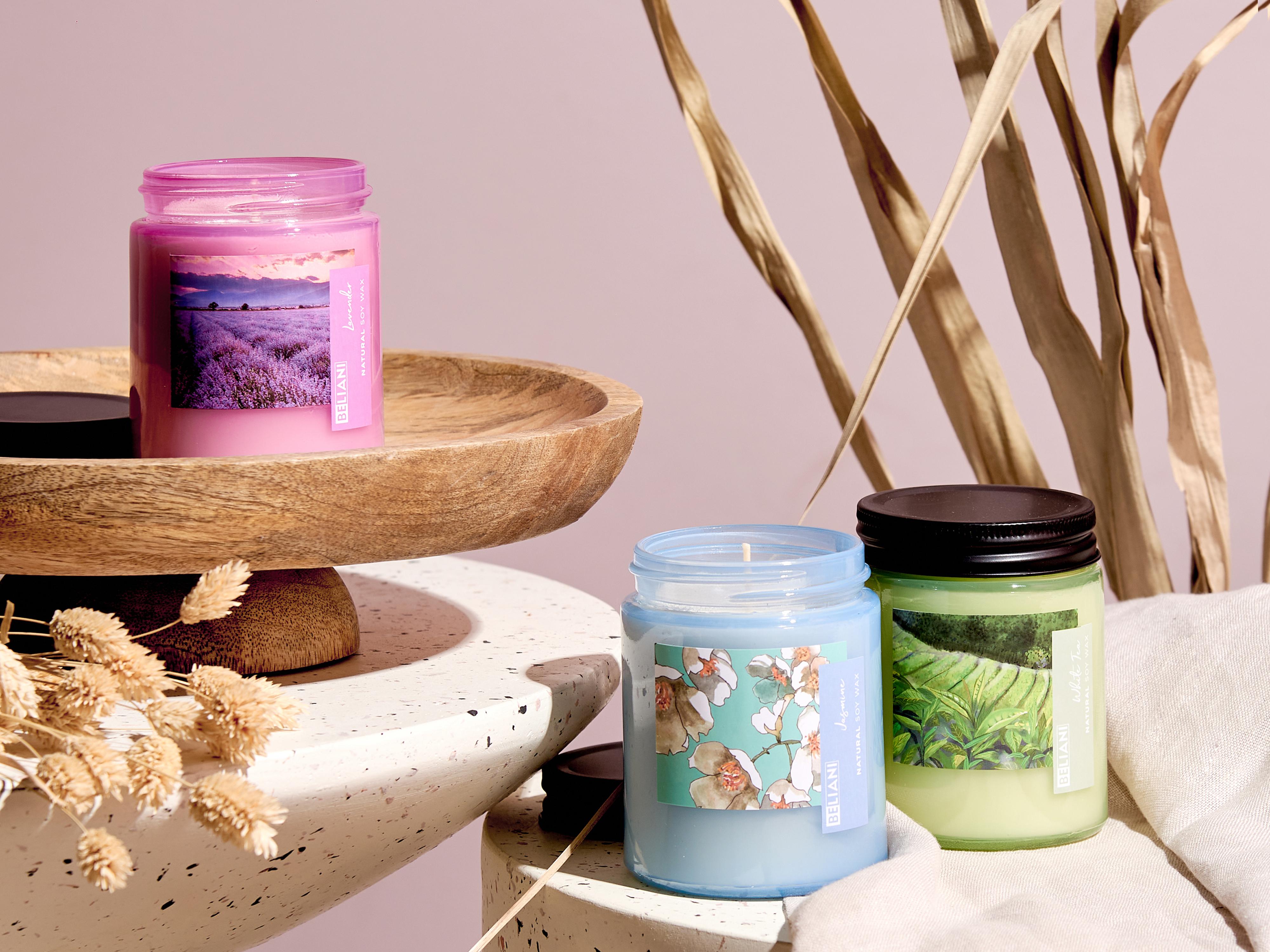 Set of 3 Scented Candles FRUITY BLOOM Soy Wax Fresh Notes Floral Notes
