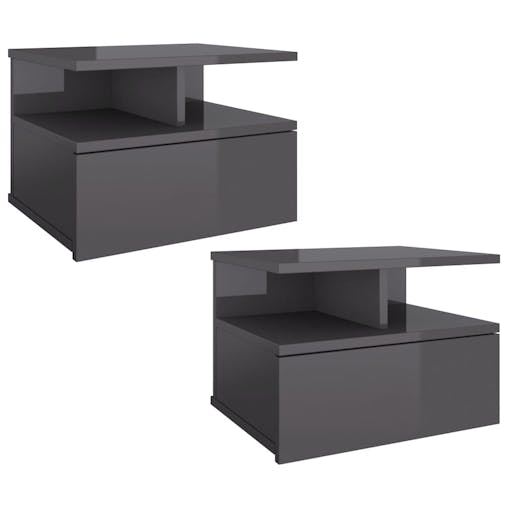 NNEVL Floating Nightstands 2 pcs High Gloss Grey 40x31x27 cm Chipboard
