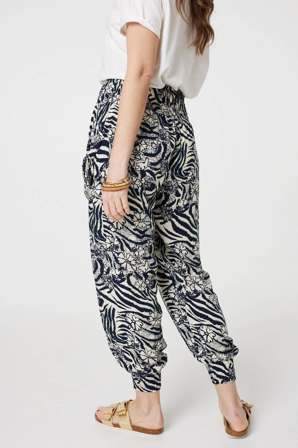 Izabel London Floral Animal Print Harem Trousers