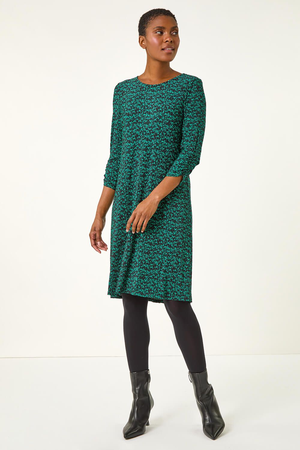 Roman Abstract Print Swing Hem Stretch Dress