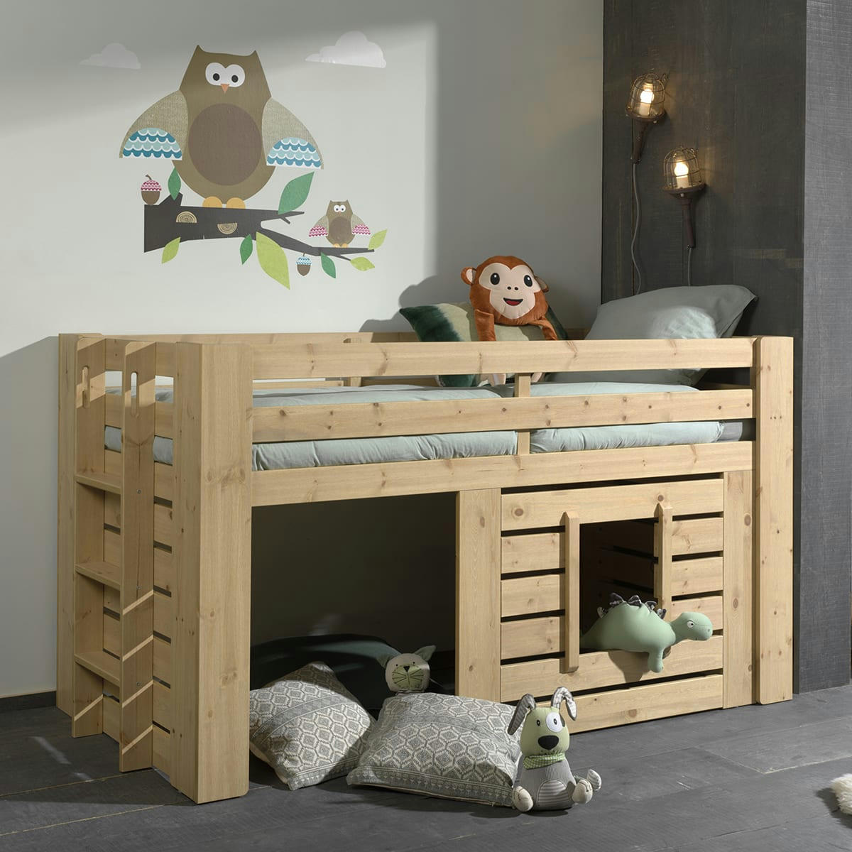 LIT - Lit cabane 90x200 sommier inclus naturel