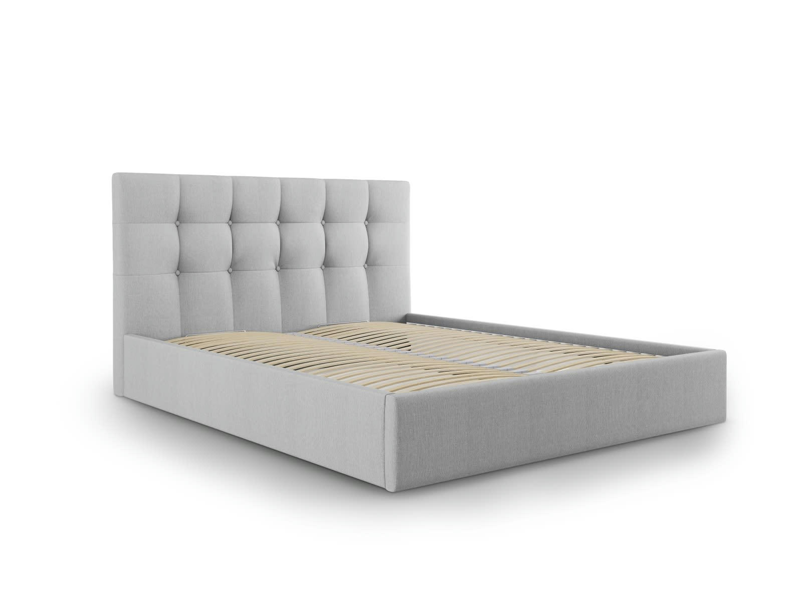 PHAEDRA - Lit coffre avec tête de lit 180x200 cm en tissu structuré gris clair