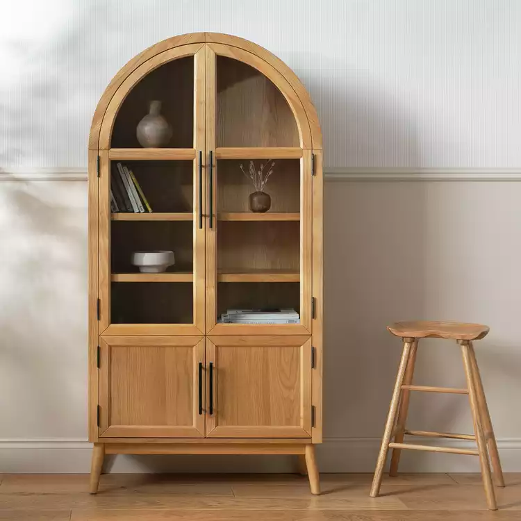 Habitat Collins Arched 4 Door Display Cabinet - Oak