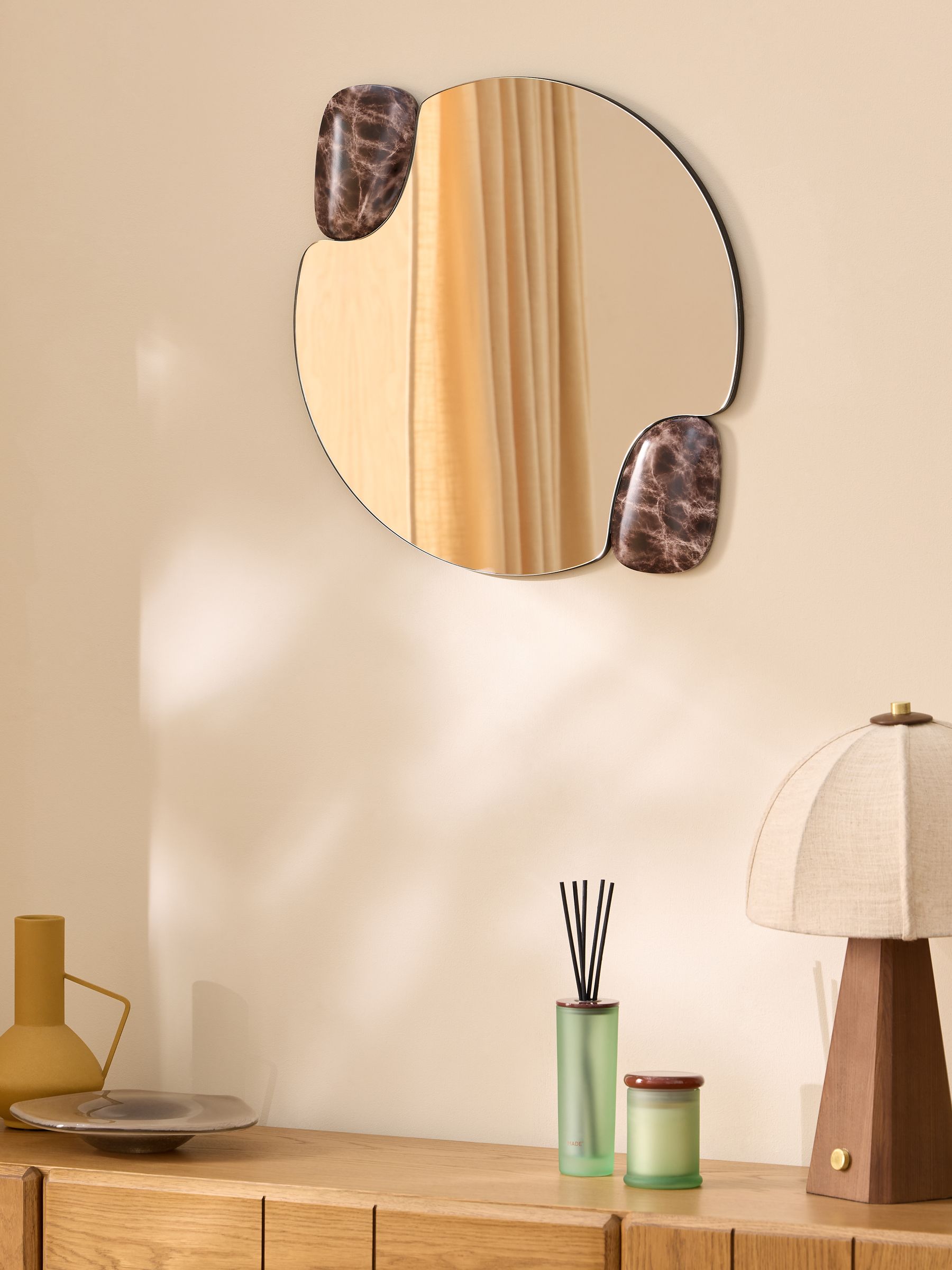 Davi Marble Effect Resin Mirror in Brown