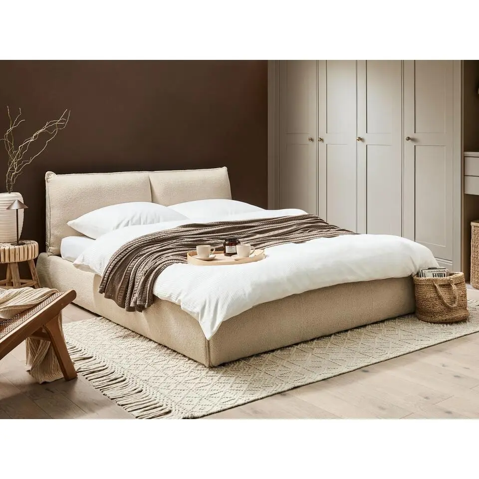VINAY - Tweepersoonsbed - Lichtbeige - 160 x 200 cm - Boucl&eacute;