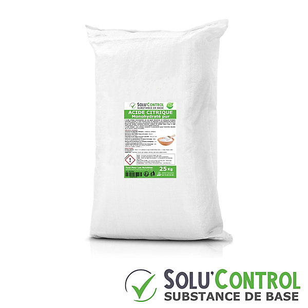 Acide citrique monohydraté pur 25 kg - 100% d'origine naturel - Nettoyer, détartrer, raviver l'inox et corriger le pH