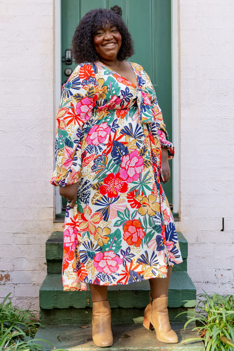 Grace Long Sleeve Midi Dress in Hibiscus