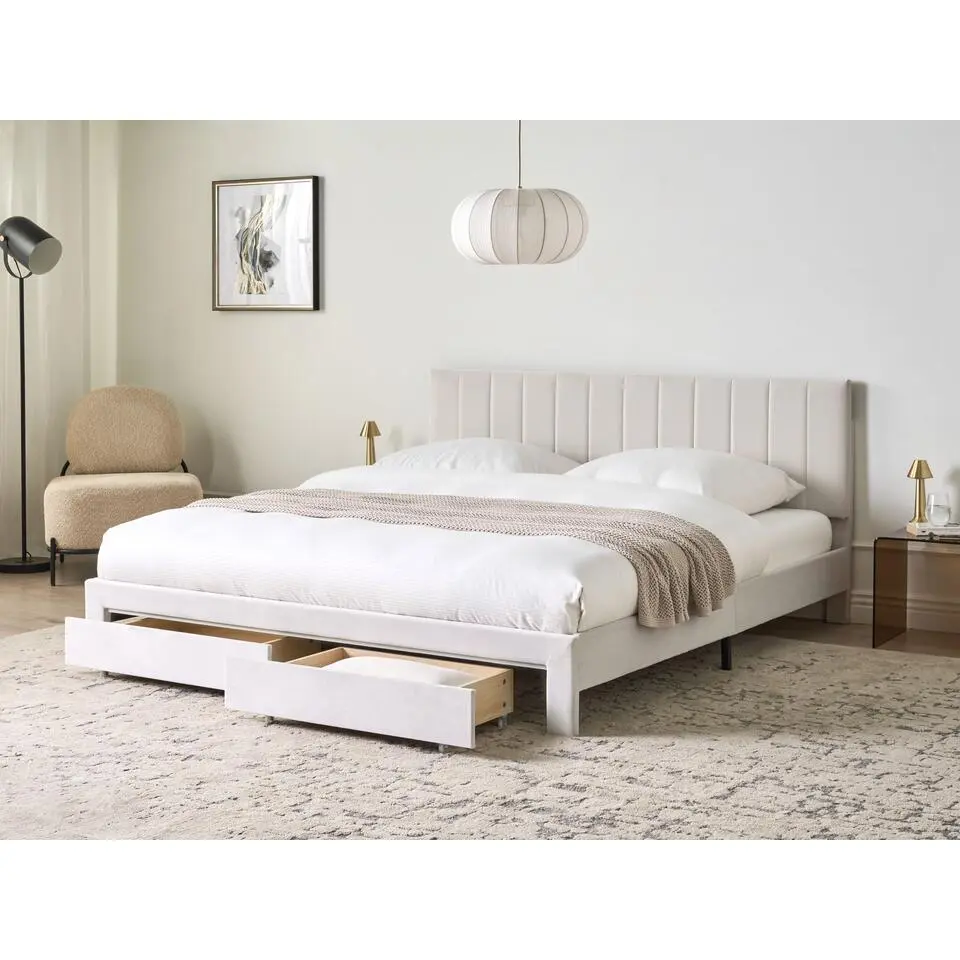 LONZAC - Bed met opbergruimte - Gebroken wit - 180 x 200 cm - Fluweel