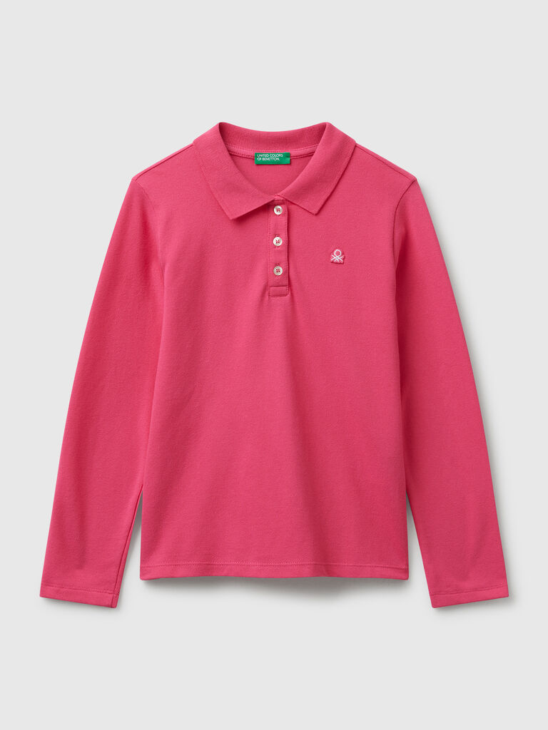 Long sleeve polo in cotton