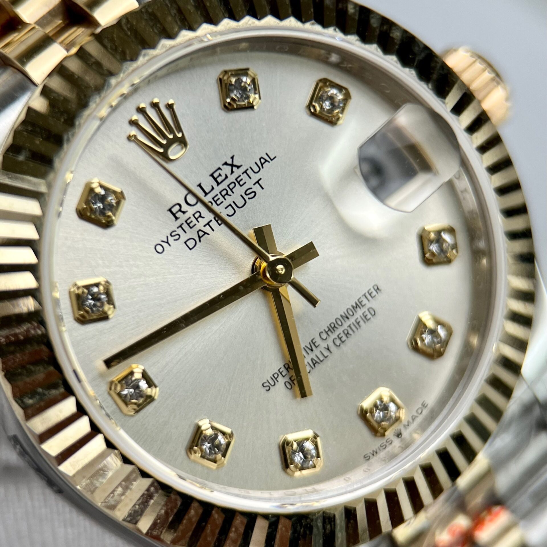 Rolex Datejust SS/YG Plated White Dial CZ Diamonds 31mm Jub Super Clone