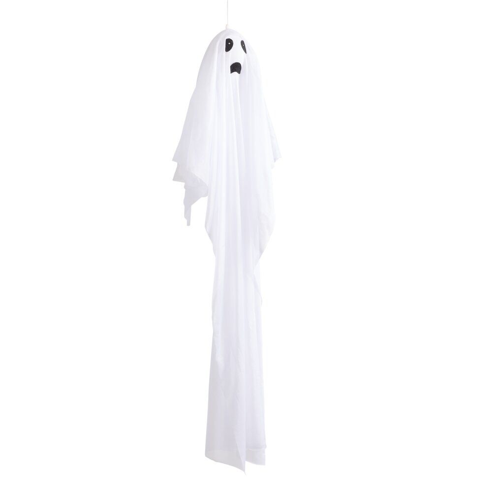 Fantôme Halloween à suspendre LED animé et lumineux polyester blanc Ø9xH80cm
