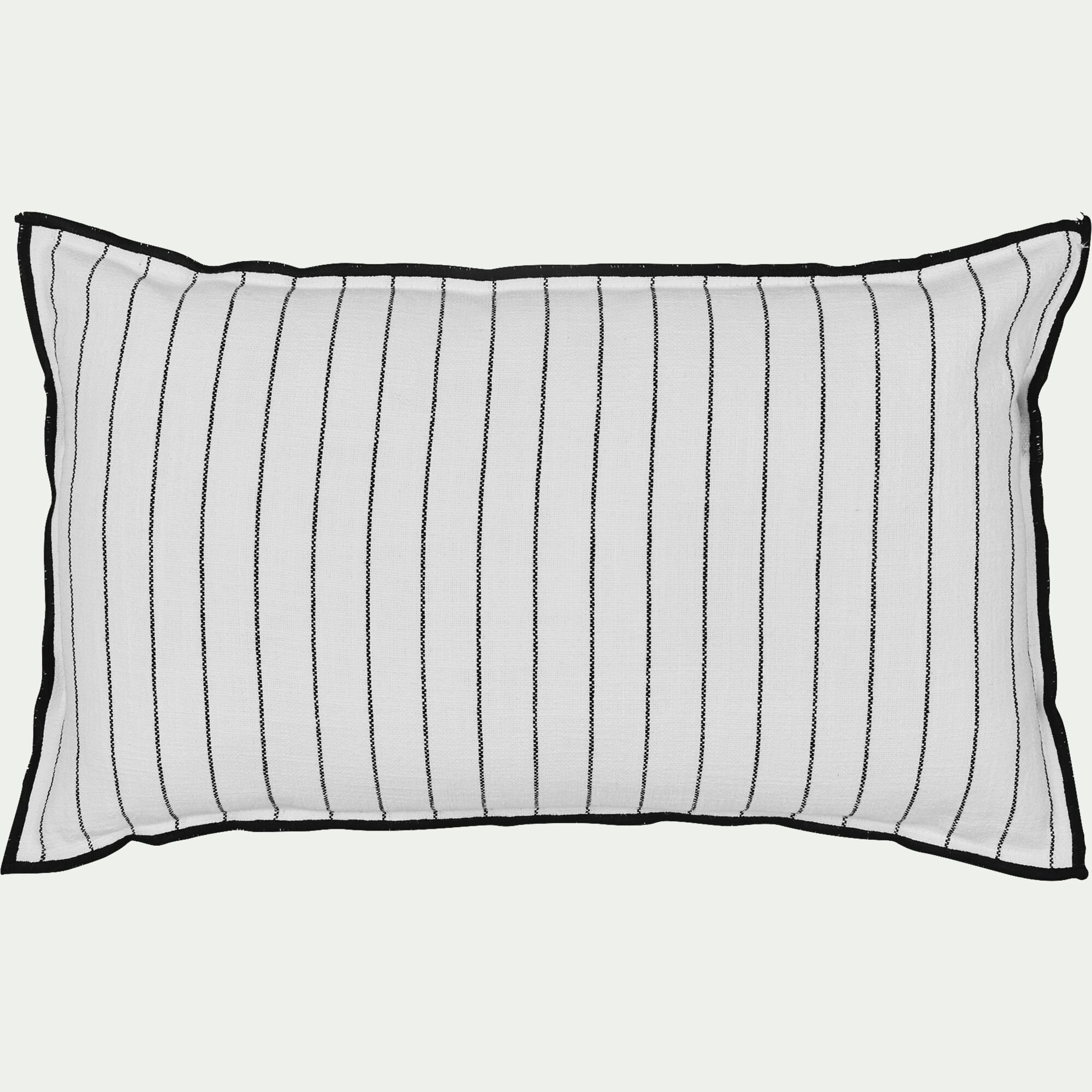 BADIANE - Coussin à rayures brodées en coton 30x50cm - noir et blanc