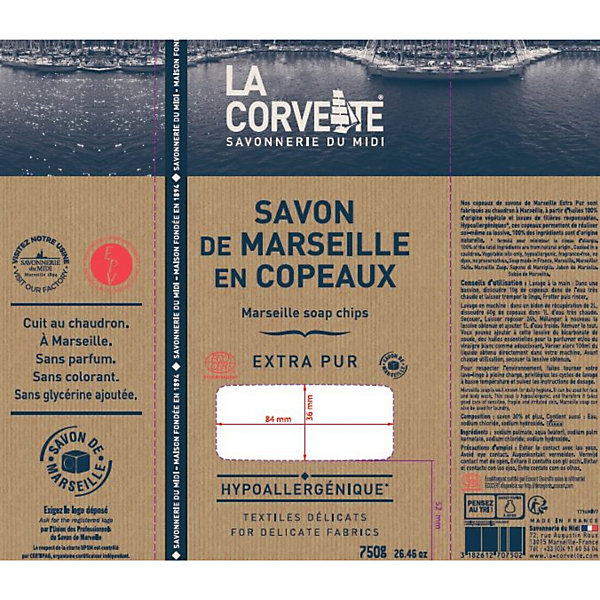 Copeaux de Savon de Marseille La Corvette Savonnerie du midi extra pur 750g