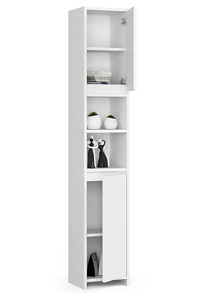 Colonne salle de bains AKORD UNI Blanche 32 cm 2 portes façade Blanche 4 étagères 32x28x180 cm