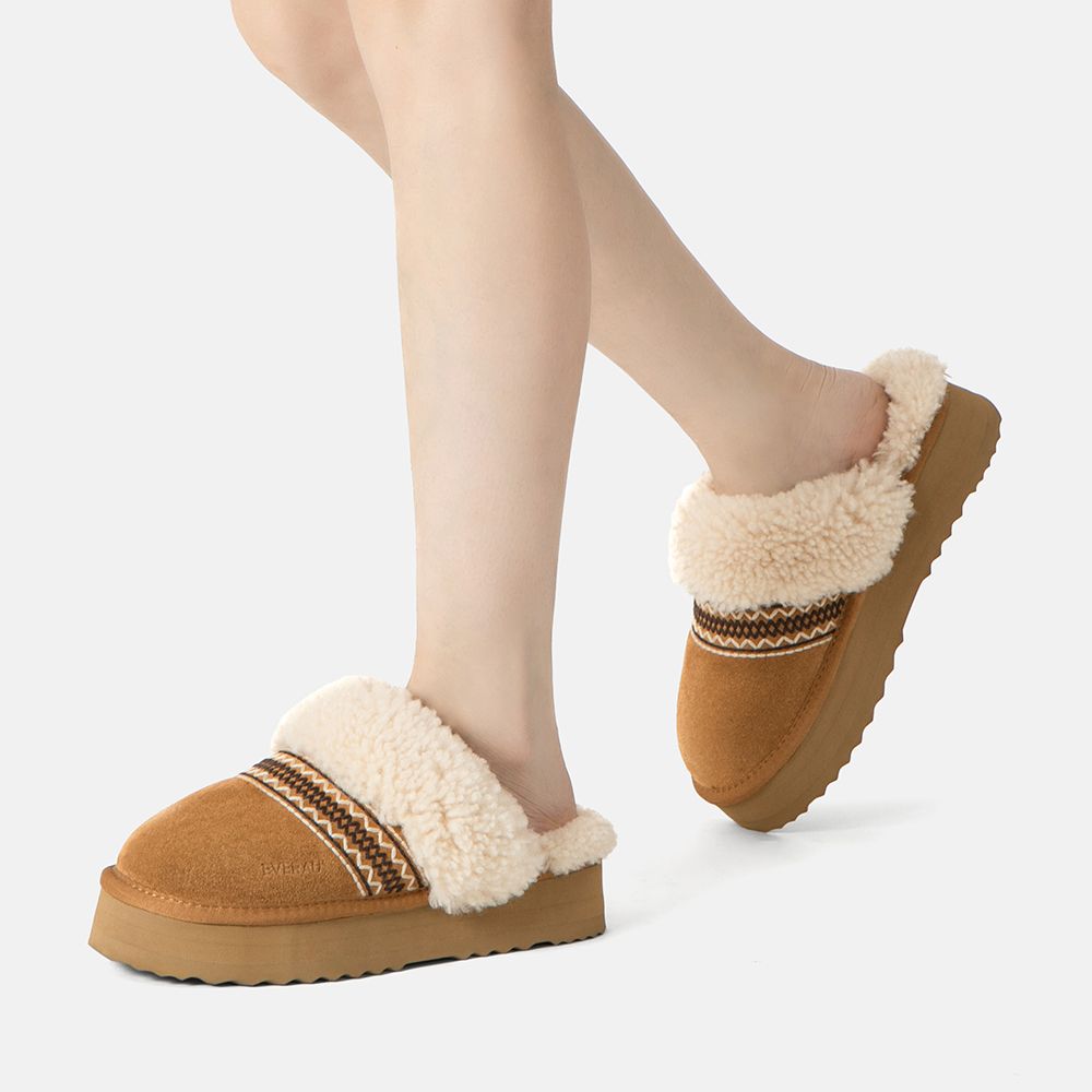 EverAu Australia Crake Knitted Platform Real Sheepskin Slippers