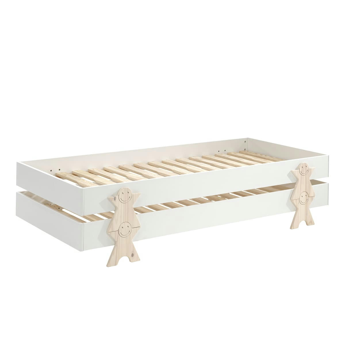 MODULO - Lot de 2 lit empilable 90x200 sommier inclus blanc