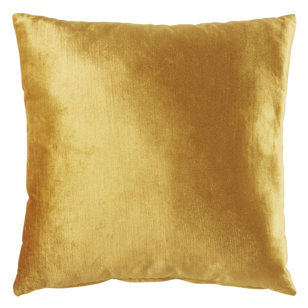 VENEZIA - Coussin en velours soyeux jaune moutarde 45x45