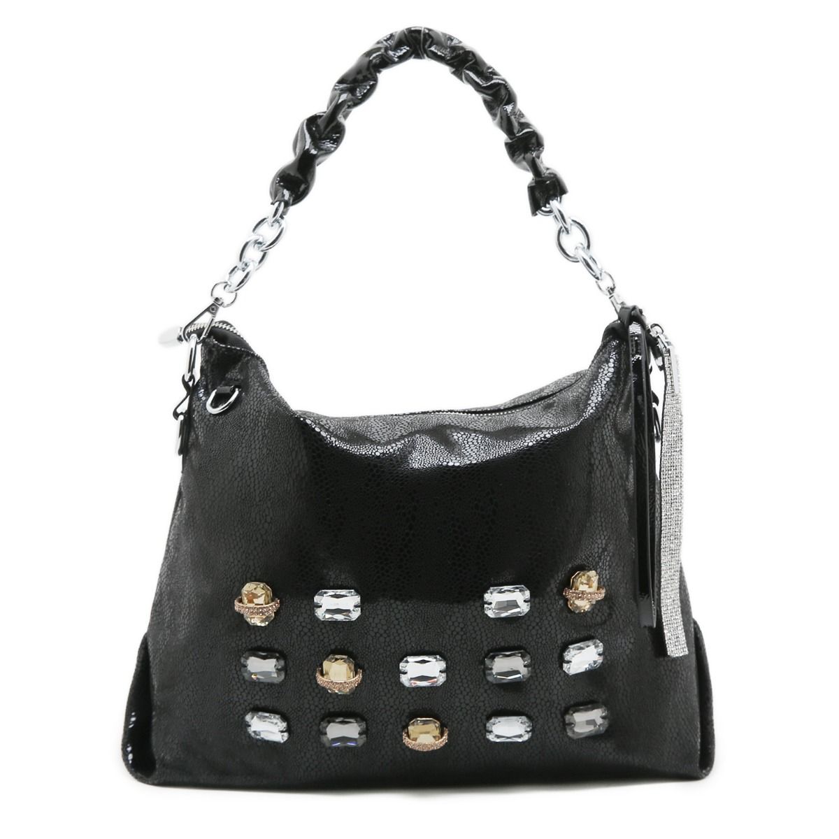 PEACH ACCESSORIES Metallic Jewells Encrusted Hobo Bag
