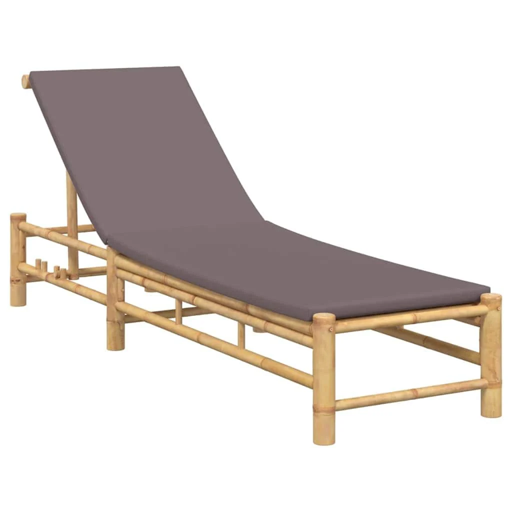 vidaXL Sun Lounger Bamboo, Dark Grey Bamboo, 100% polyester Large - 78.3 x 21.7 x 29.5