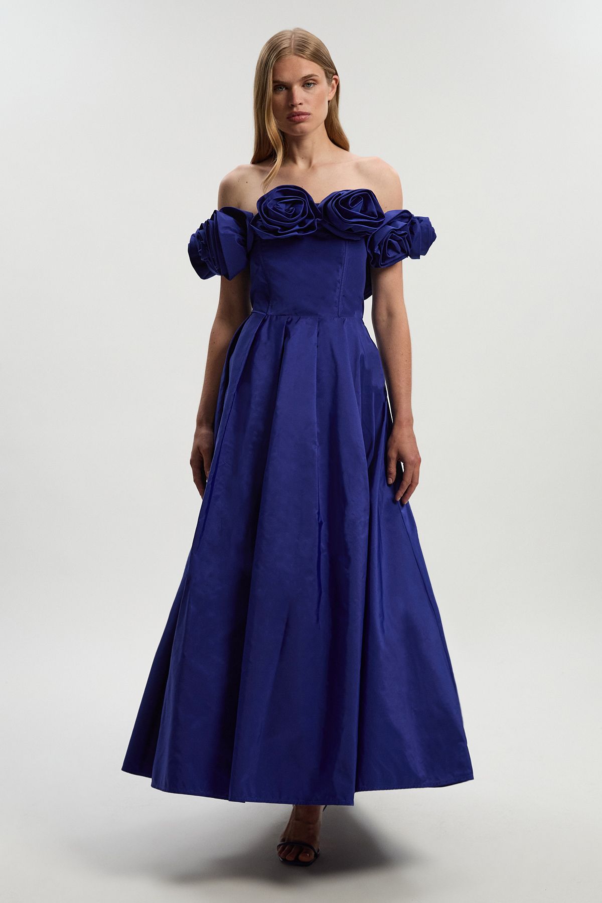 KarenMillen Drama Taffeta Rosette Woven Maxi Prom Dress