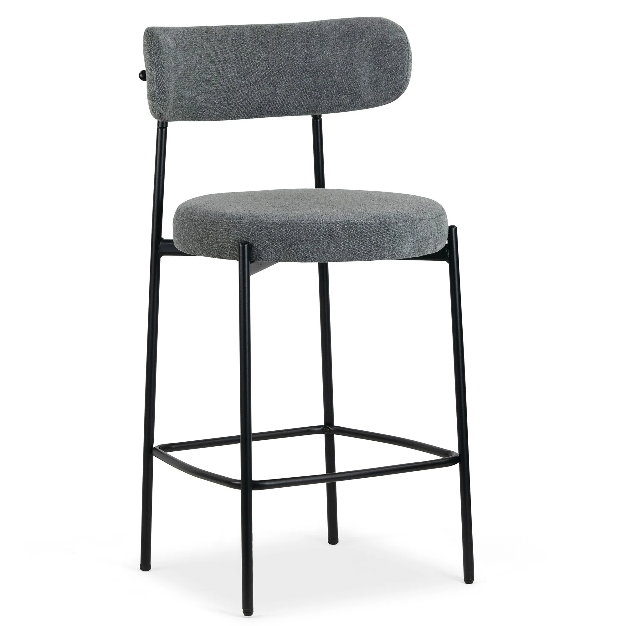 Set of 2 Awen Gray Boucle Counter Stool with Black Legs