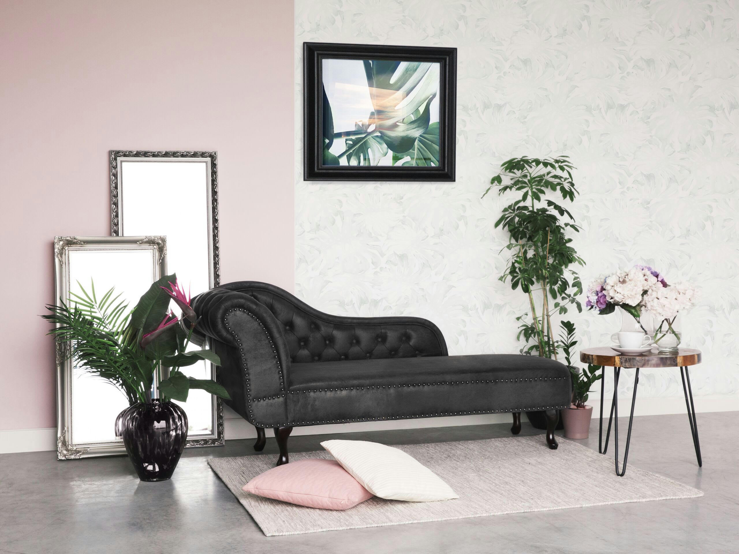 NIMES - Chaise longue Chesterfield grise en cuir PU