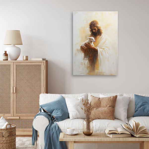 Feeby Obraz religijny, Jezus z Barankiem na rękach 40x60