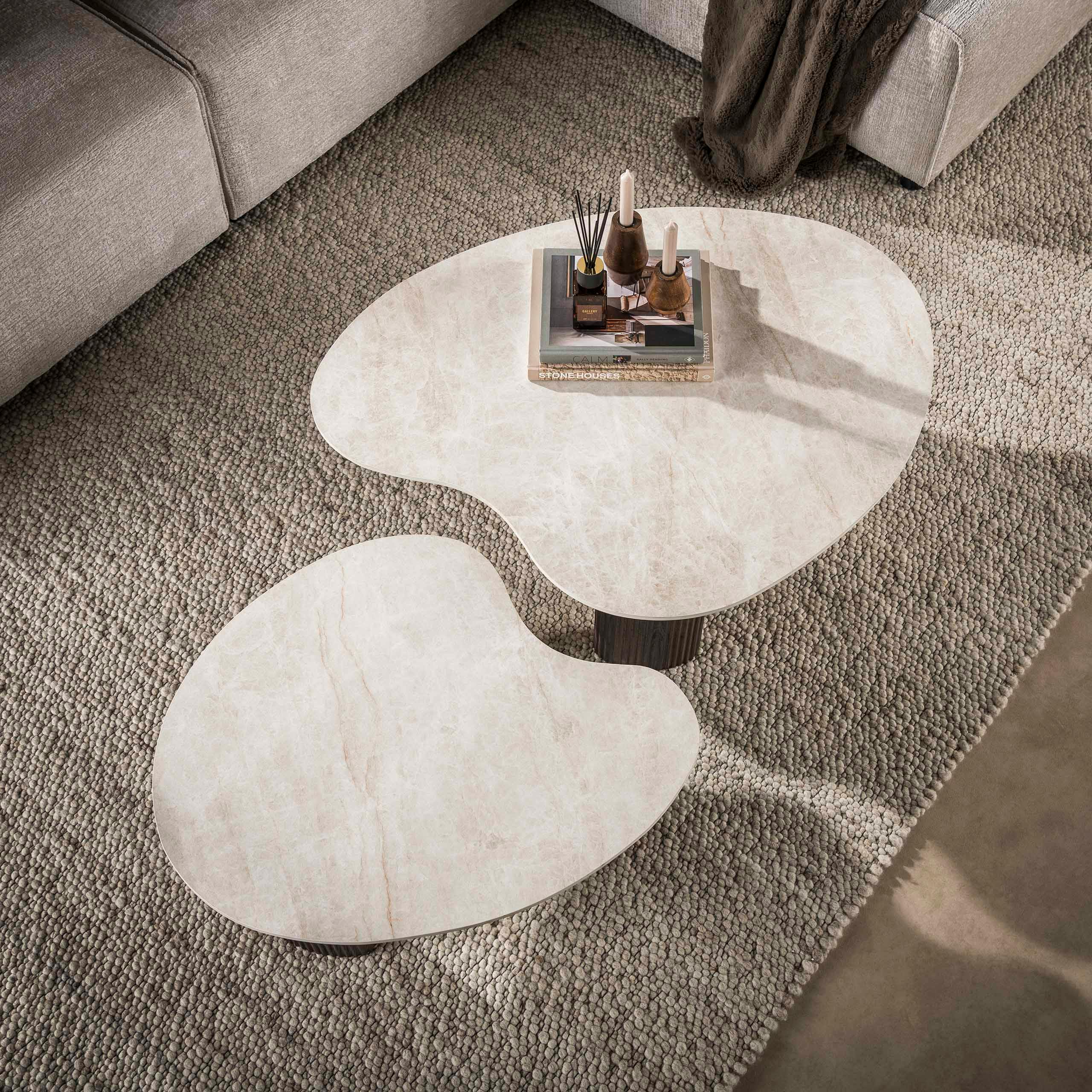 Table basse gigogne céramique 3D pieds foncés (x2) MAHAL