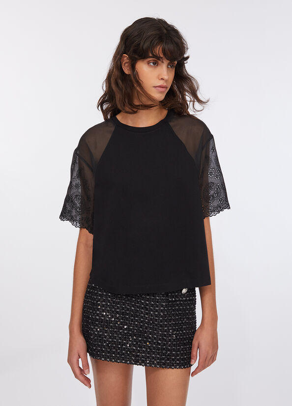 T-shirt in cotone e organza