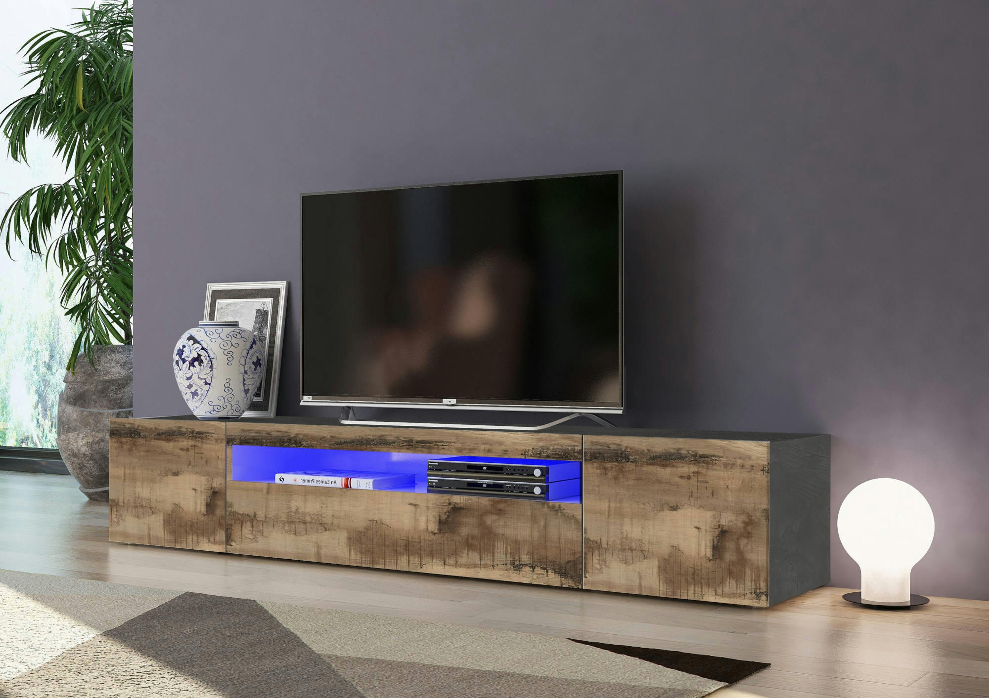 DMARSO - Meuble TV effet bois ardoise et érable avec led