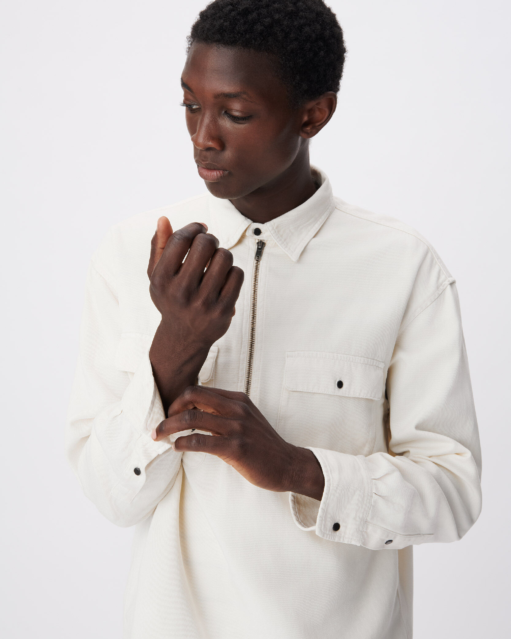 Chemise vareuse loose écrue col zippé Homme