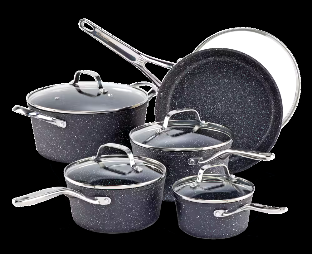 Heritage The Rock Forged Non-Stick Cookware Set, Dishwasher & Oven Safe, Black, 10-pc