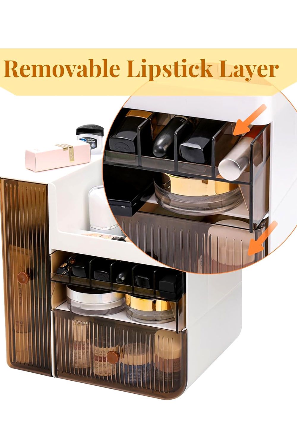 Living and Home Large Makeup Storage Organizer Cosmetic Skincare Display Box with Brush Holder Drawers