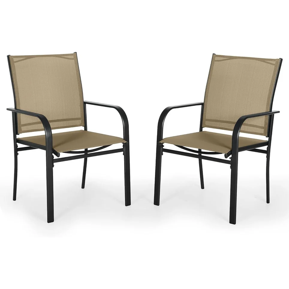 Outdoor Patio Metal Textilene Dining Chairs with Armrest Set of 2