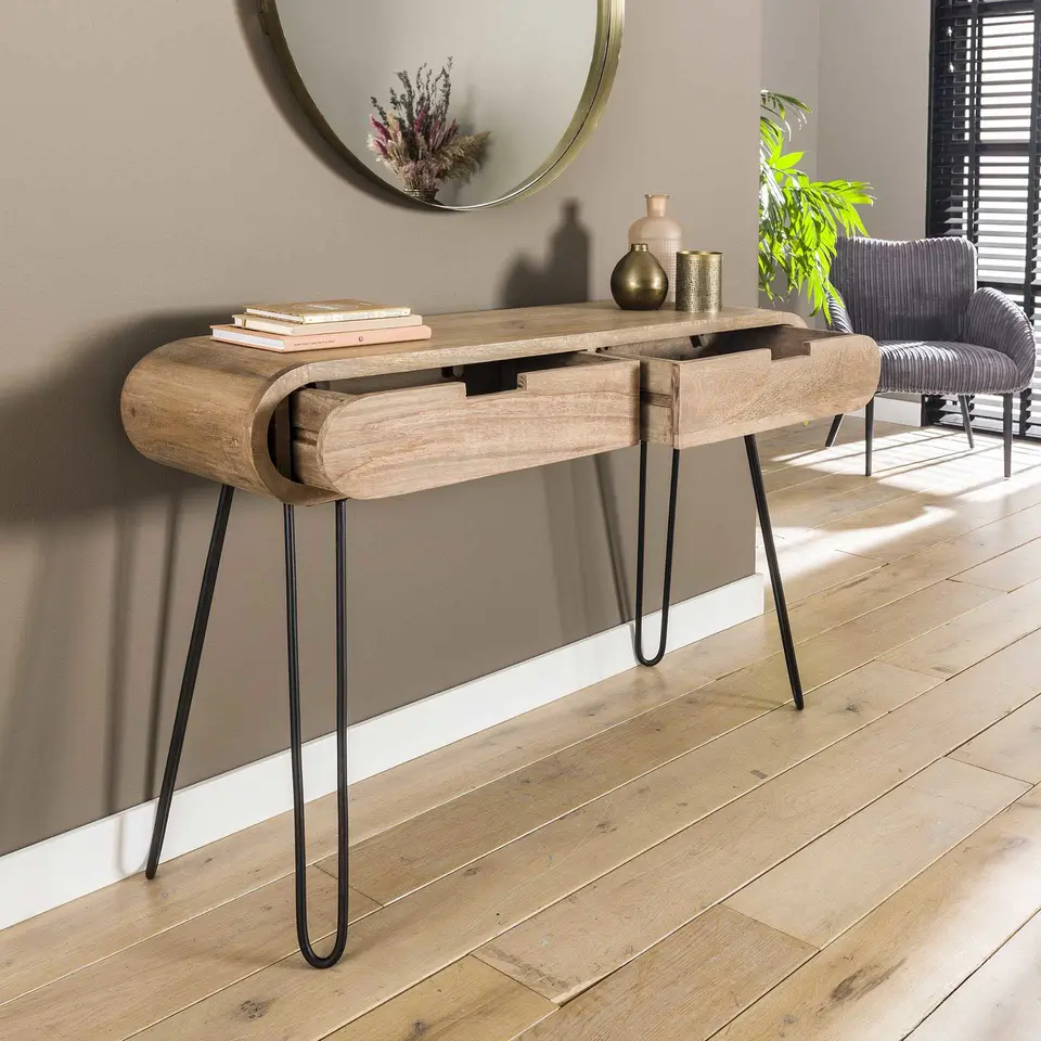 Industri?le sidetable Jasmine 2 lades mangohout 30x120x76 cm Mangohout