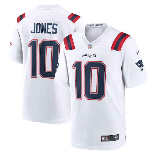 Mac Jones New England Patriots Nike Player Game Jersey - White/Navy/Red