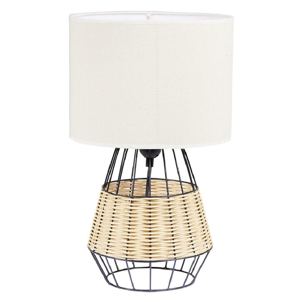 Lampe de chevet métal osier marron et noir 25x25xH44cm