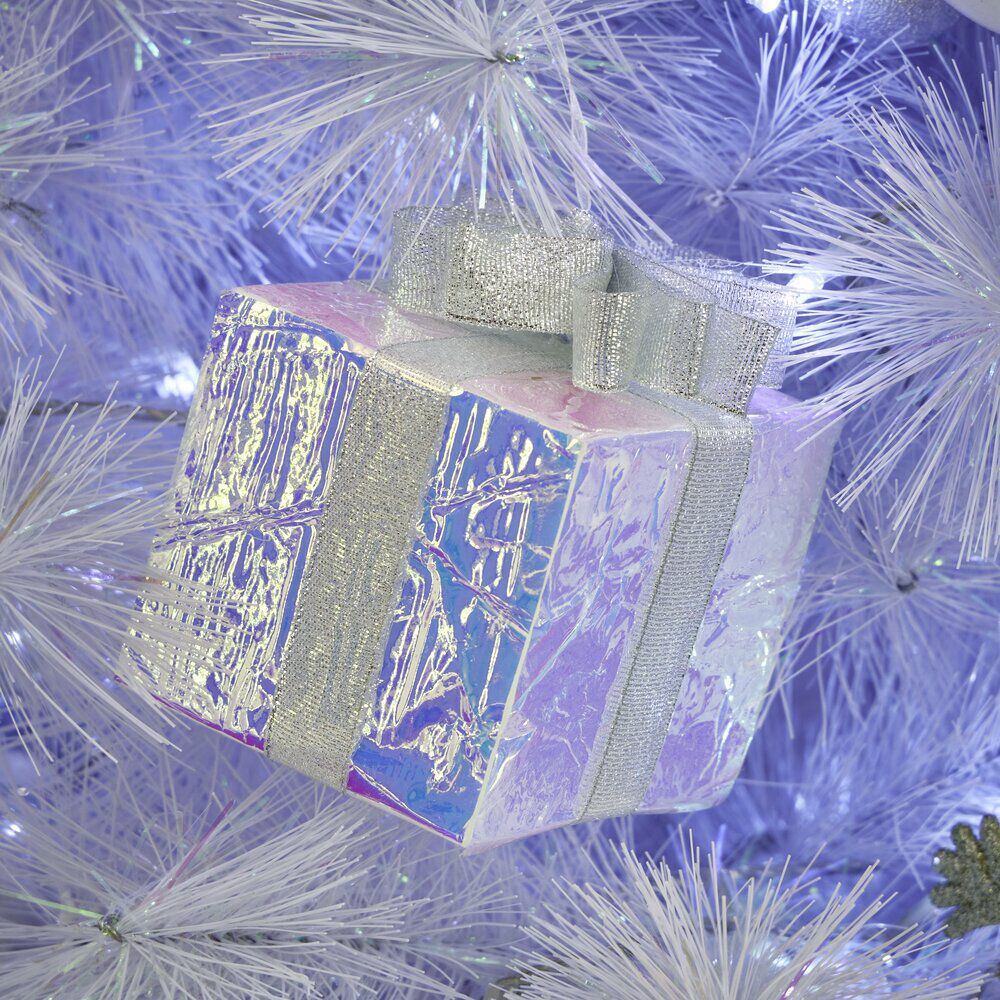 Décoration de No&euml;l à suspendre cadeau iridescent 8x8xH11cm (3 modèles)