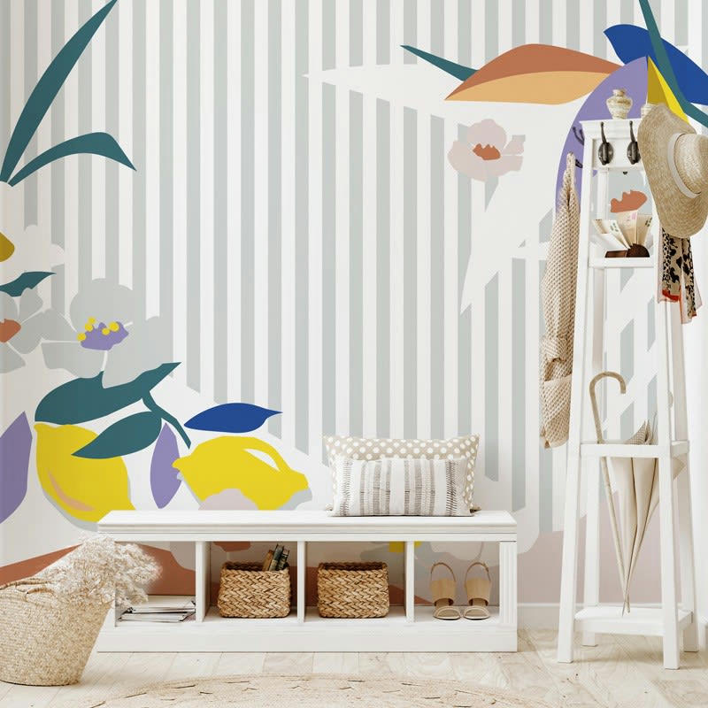 FRAICHEUR - Papier Peint Panoramique L336xH270cm Multicolore Rayures