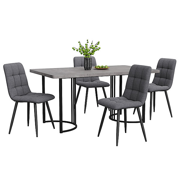 Ensemble table et chaises 140x80x75 cm avec 4 chaises, table rectangulaire MDF effet marbre gris et chaises en lin