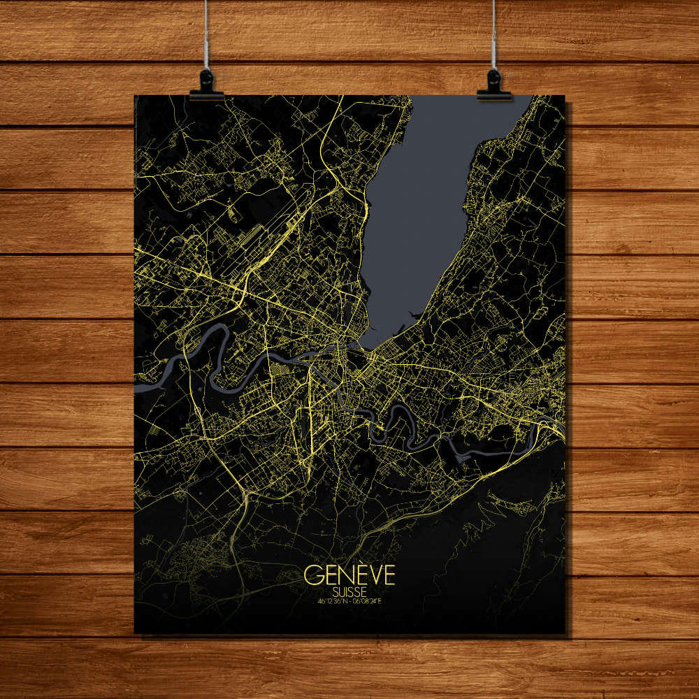 - Affiche Geneve Carte Nuit 40x50