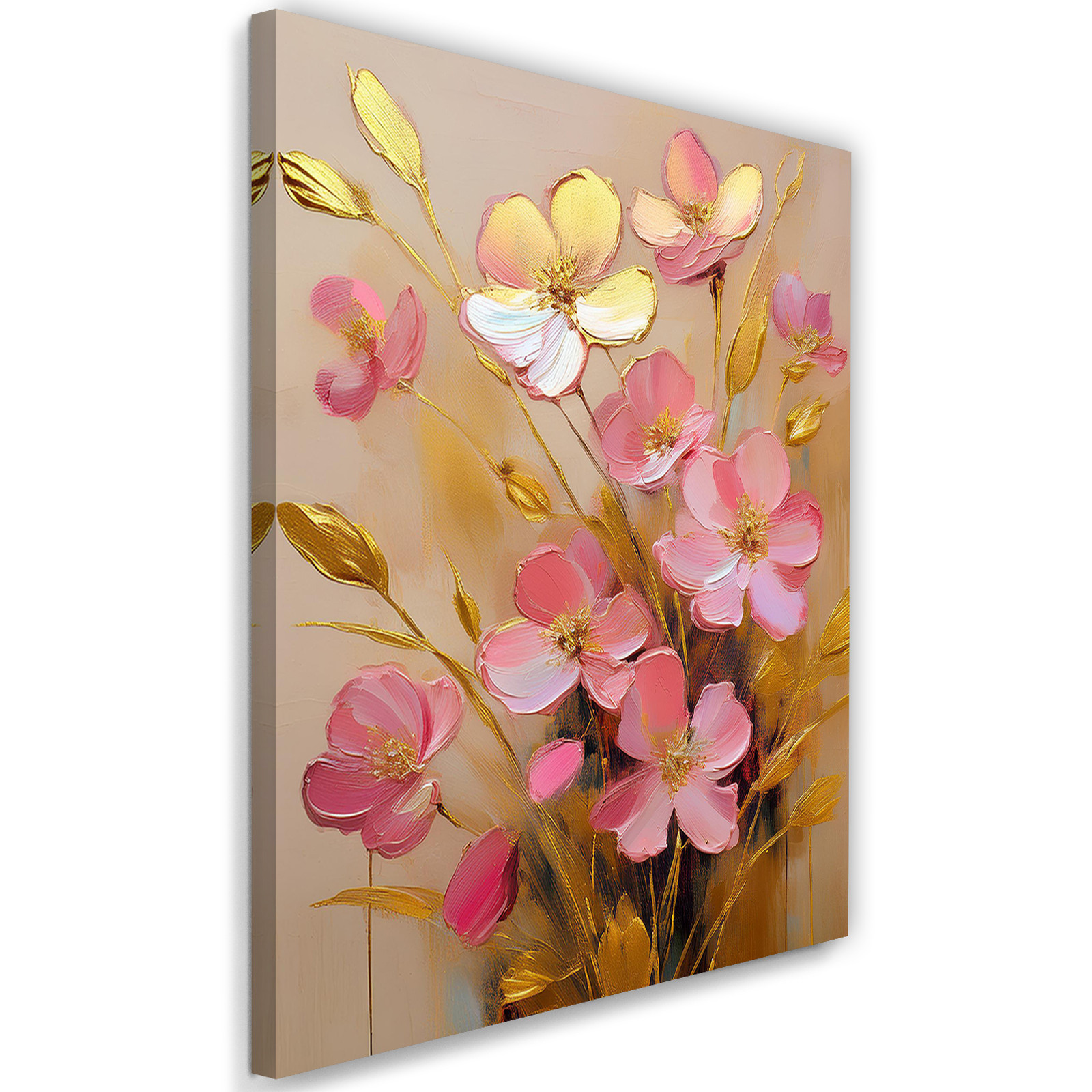 Feeby Obraz na płótnie, Kwiaty Różowe Złote Glamour 40x60