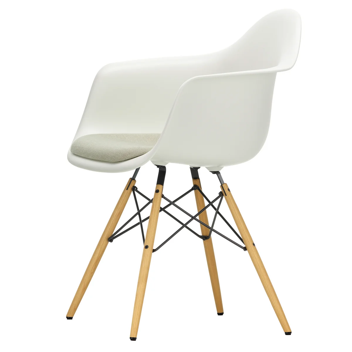Vitra - Eames Plastic Armchair DAW mit Sitzpolster, Esche honigfarben / weiß (Filzgleiter basic dark)
