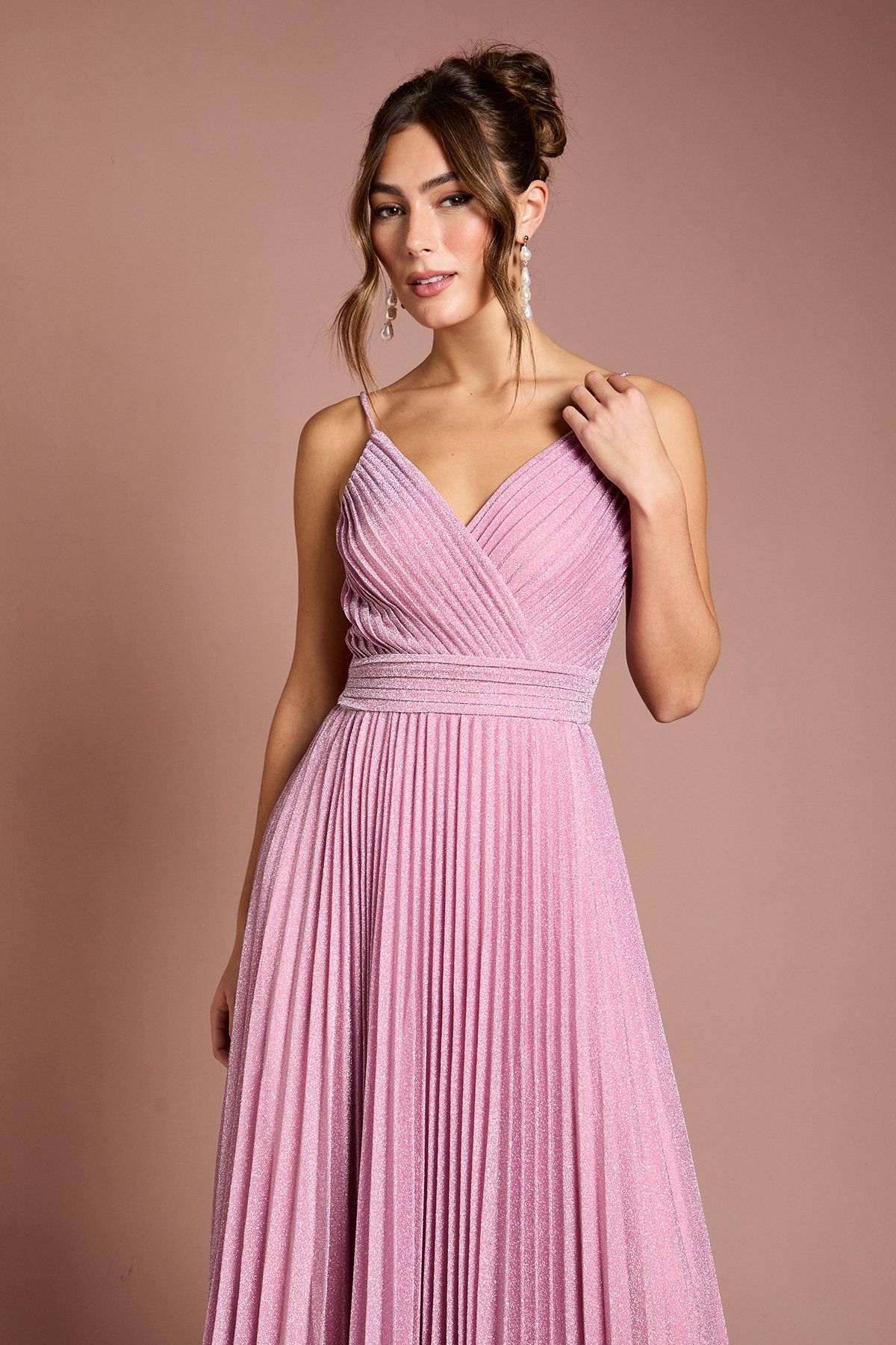Coast V neck Cami Shimmer Pleated Maxi Dress