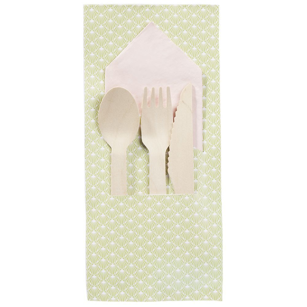 Set de couverts en bois dans pochon