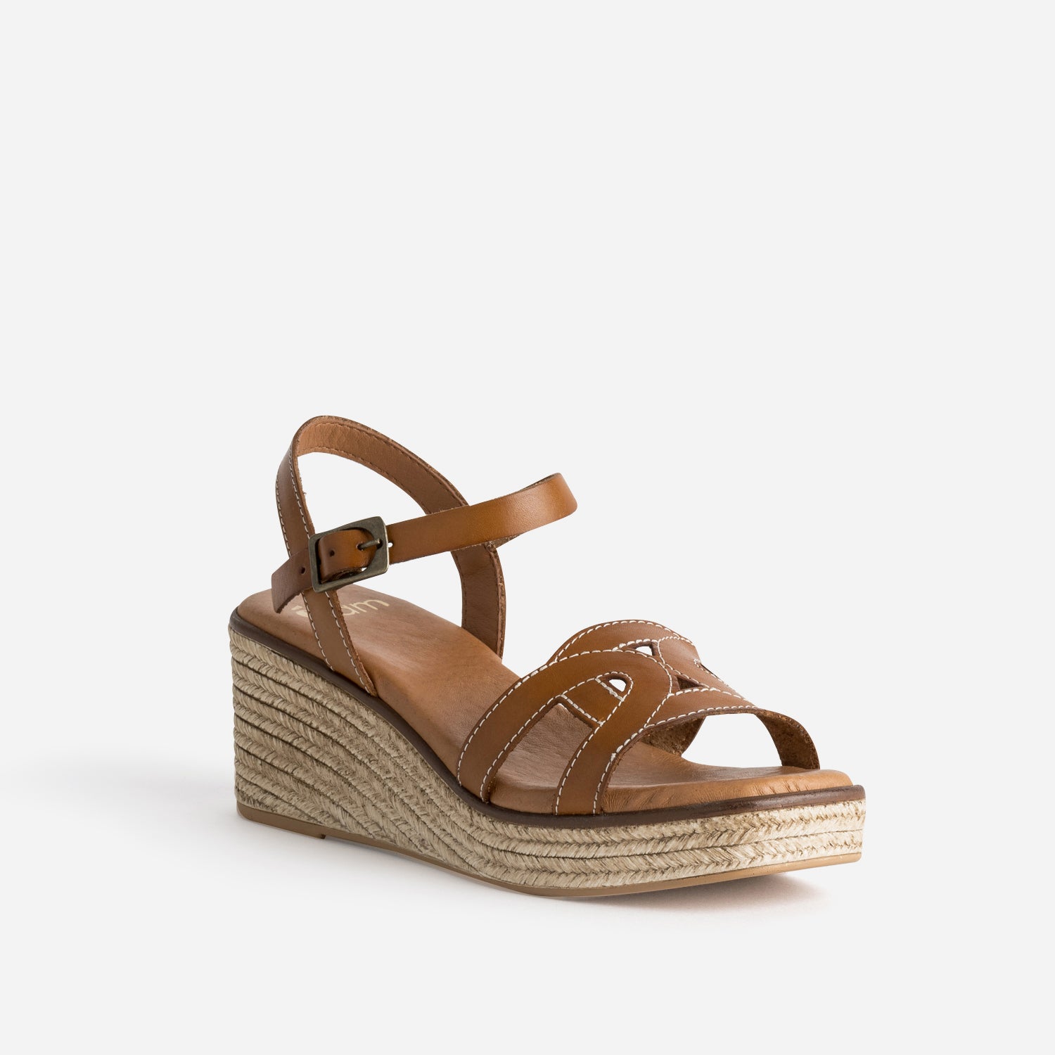 Sandale compensée cognac cuir