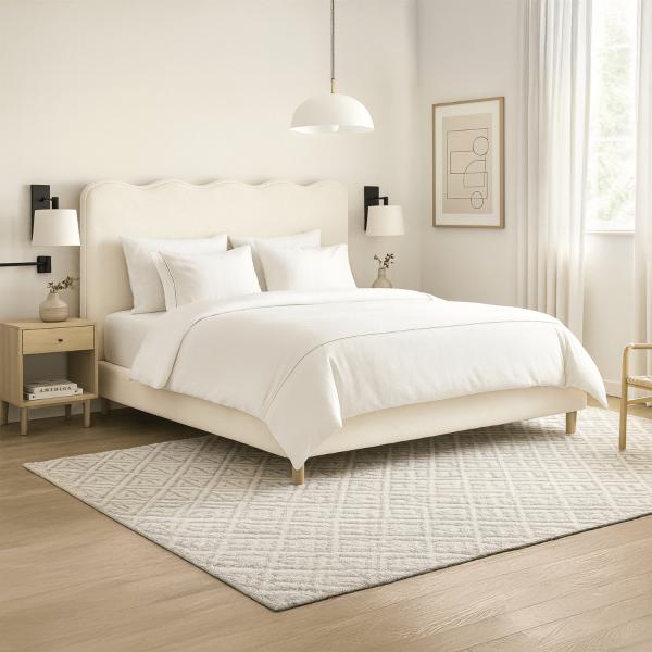 Łóżko 180x200 Tapicerowane Dwuosobowe Do Sypialni Baranek Krem IZMIR