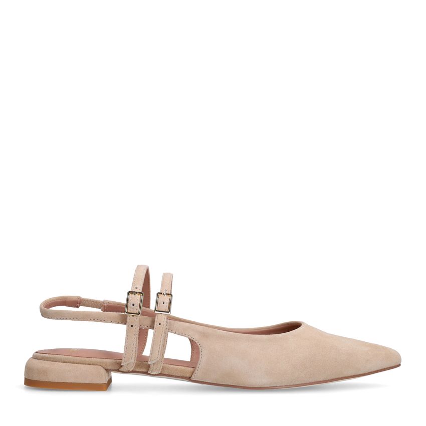 Manfield Beige suède slingbacks met dubbele bandjes