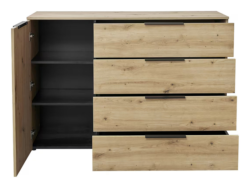 Komoda Kera 136 cm z drzwiami i 4 szufladami dąb artisan