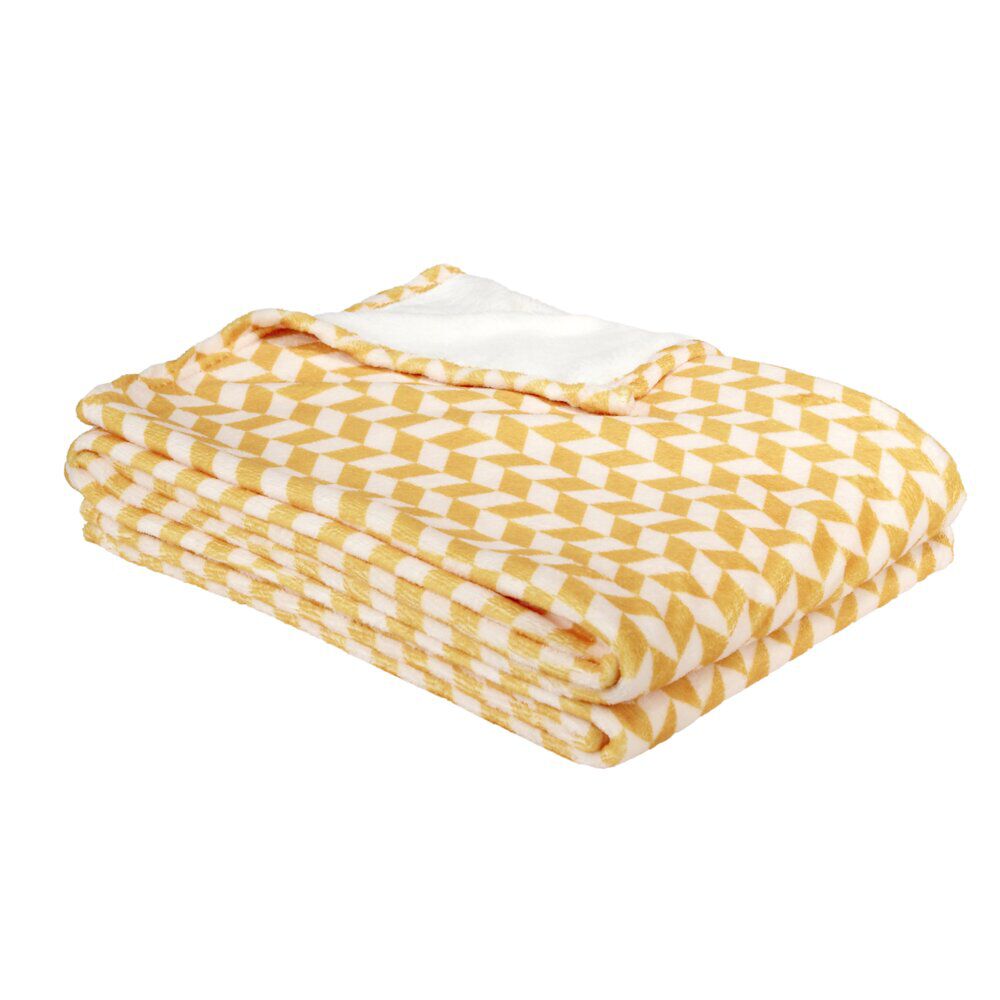 Plaid motif chevrons bicolore 130x160cm (2 modèles jaune ou bleu)